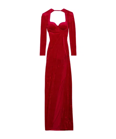 Balenciaga Sweetheart Long-sleeve Maxi Dress In Red