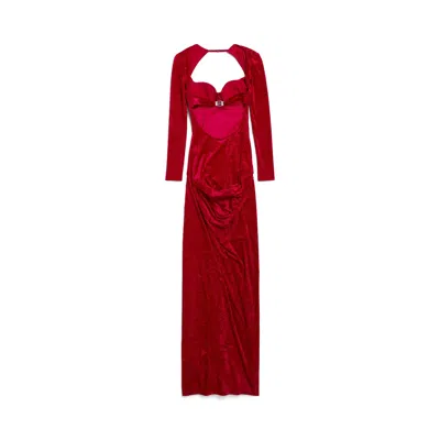 Balenciaga Sweetheart Long-sleeve Maxi Dress In Red