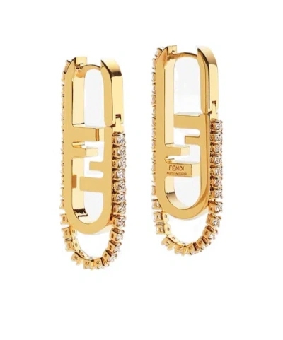 Fendi Geometric Stone Embellished Earrings Collection In Gold