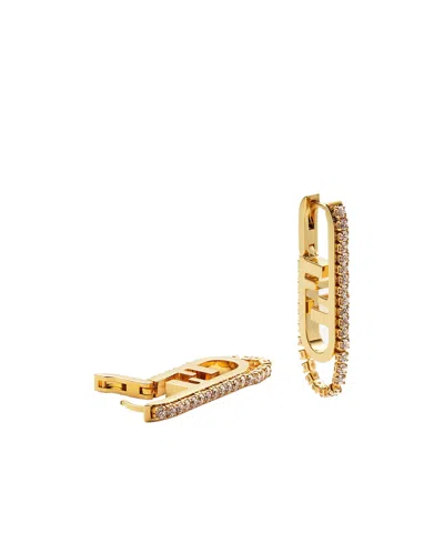 Fendi Geometric Stone Embellished Earrings Collection In Gold