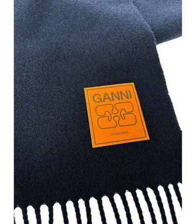 Ganni Blue Scarf In Black