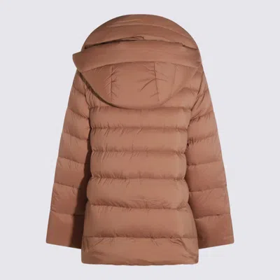 Moorer Puffer Jackets With Hood And Pockets In Brown