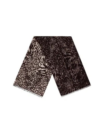 Twinset Burgundy Scarf With Animal Print In Brown