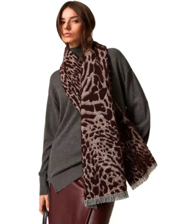 Twinset Burgundy Scarf With Animal Print In Brown