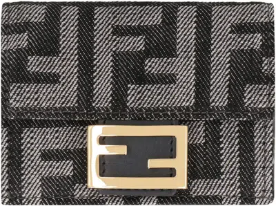 Fendi Micro Baguette Wallet In Jacquard Ff Denim Effect In Gray