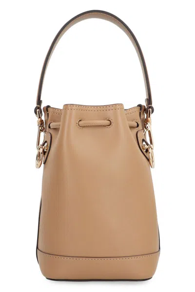 Fendi Women Camel Leather Mon Tresor Bucket Bag In Neutral