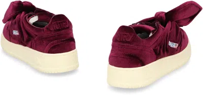 Autry Bordeaux Sneakers With Velcro Strap And Off-white Sole In Burgundy