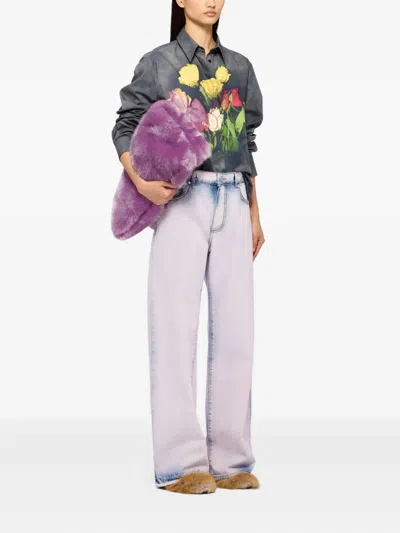 Msgm Floral-print Shirt In Gray