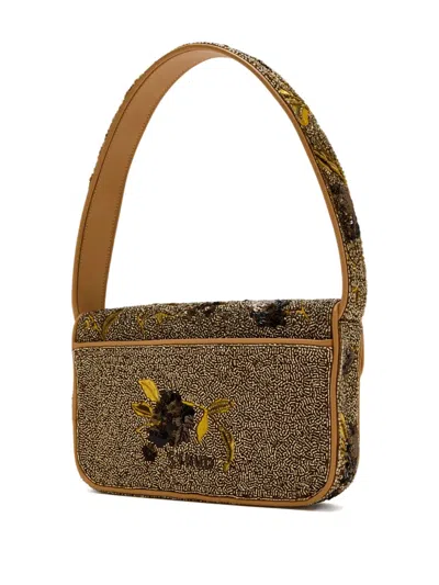 Staud Tommy Sequin-embellished Beaded Satin Shoulder Bag In Brown