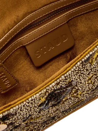 Staud Tommy Sequin-embellished Beaded Satin Shoulder Bag In Brown