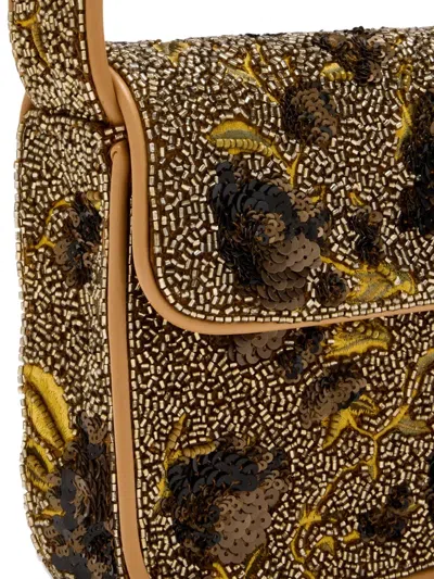 Staud Tommy Sequin-embellished Beaded Satin Shoulder Bag In Brown