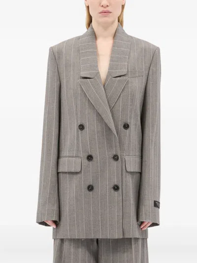 Msgm Pinstripe Double-breasted Jacket In Gray