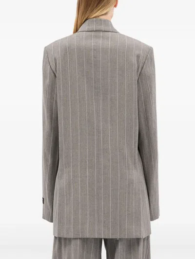 Msgm Pinstripe Double-breasted Jacket In Gray