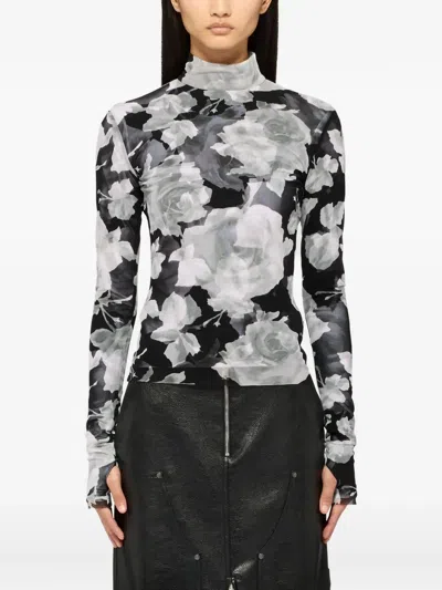 Msgm Floral-detail Top In Black
