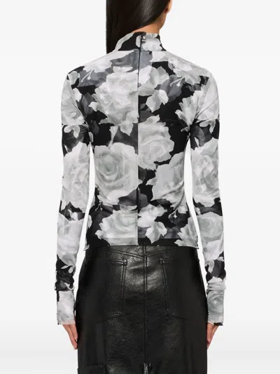 Msgm Floral-detail Top In Black