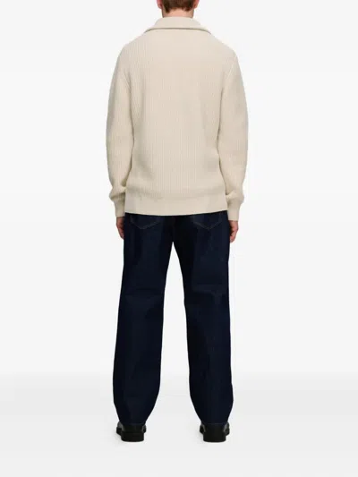 Selected Gerippter Pullover Mit Reissverschluss In Neutral