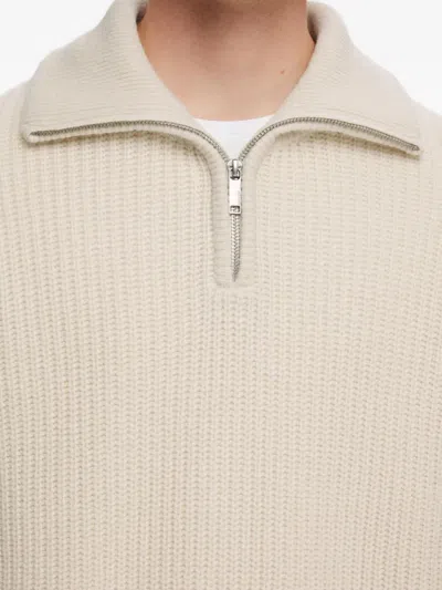 Selected Gerippter Pullover Mit Reissverschluss In Neutral