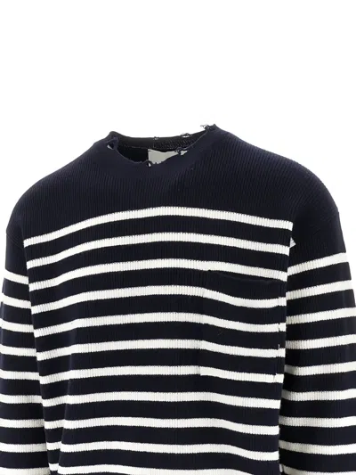Amaranto Striped Wool Sweater With Fringed Hem And Cuffs In Multi