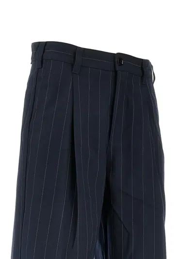 Obey Pinstripe Pleated Trousers In Blue