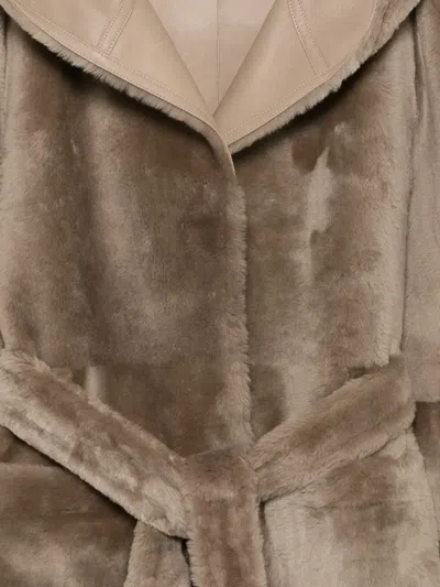 Liska Mantel Mit Lederbesatz In Brown