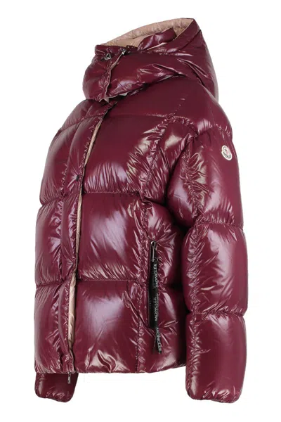 Moncler Parana Hooded Short Down Jacket In Shiny Nylon Clothing In Pink