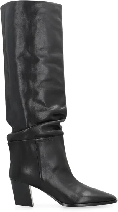 Jimmy Choo Hart 60 Leather Knee-high Boots In Black