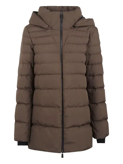 Herno Long Hooded Padded Quilted Jacket In Brown