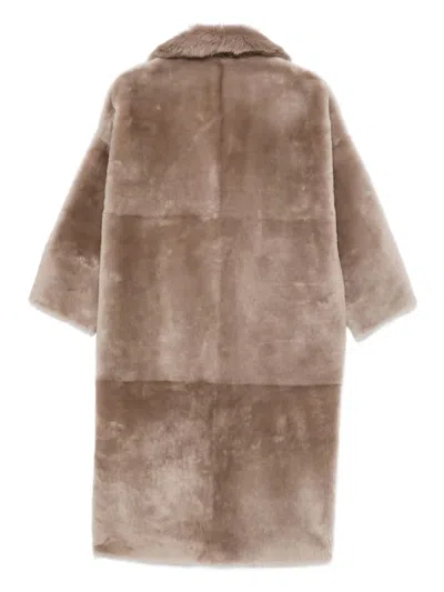 Liska Mantel Aus Schafsleder Mit Breitem Revers In Brown