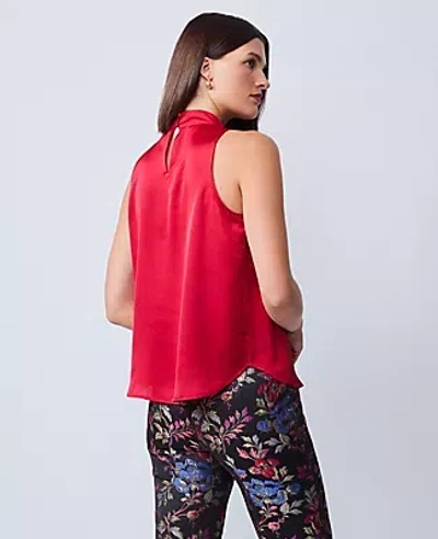 Ann Taylor Satin Mock Neck Top In Red