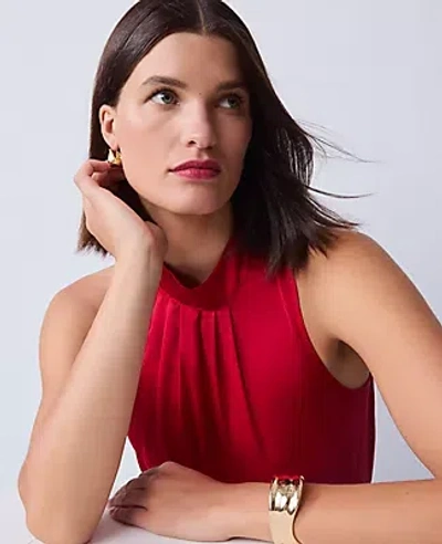 Ann Taylor Satin Mock Neck Top In Red