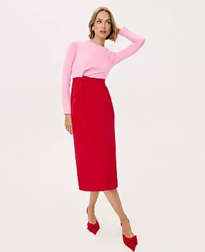 Ann Taylor Petite Colorblock Twist Midi Dress In Pink
