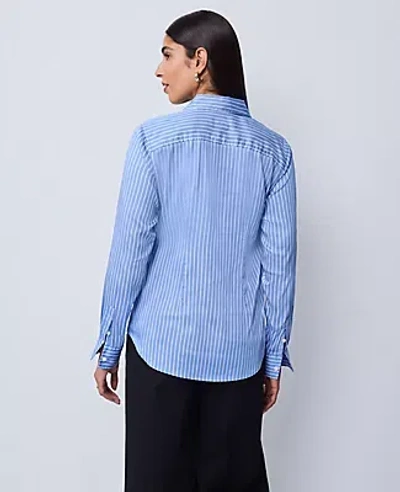 Ann Taylor Striped Perfect Shirt In Blue