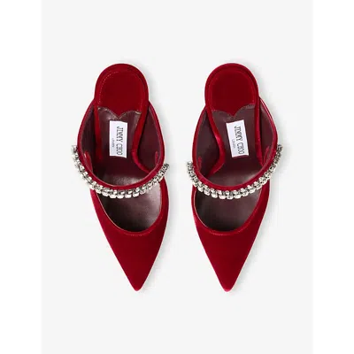 Jimmy Choo 100mm Bing Embellished Velvet Mule Pumps In Red