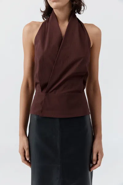 St Agni Halter Wrap Top In Brown