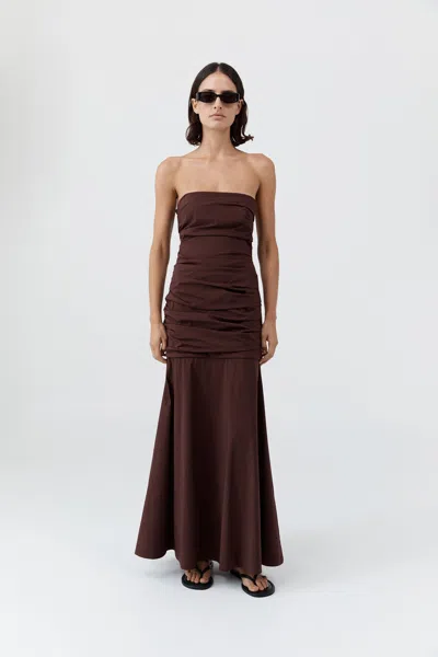St Agni Gathered Strapless Longline Dress In Brown