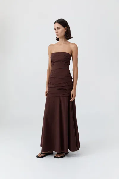 St Agni Gathered Strapless Longline Dress In Brown