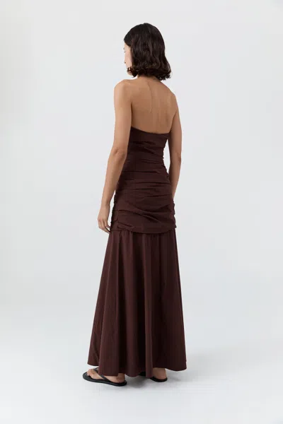 St Agni Gathered Strapless Longline Dress In Brown