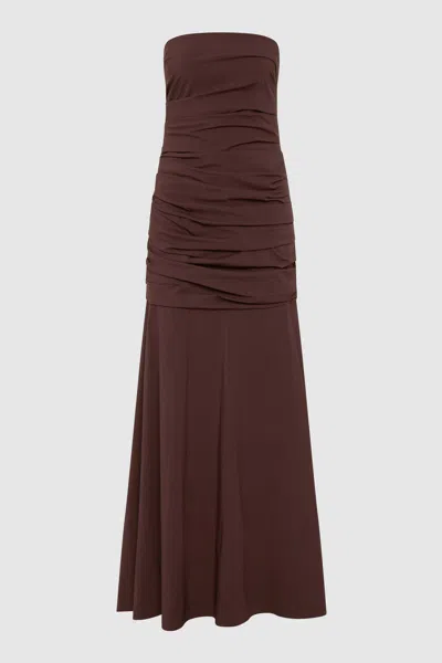 St Agni Gathered Strapless Longline Dress In Brown