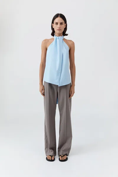 St Agni Open-back Gathered Organic Cotton-poplin Halterneck Top In Blue