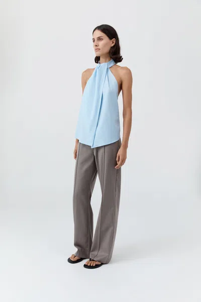 St Agni Open-back Gathered Organic Cotton-poplin Halterneck Top In Blue