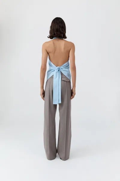 St Agni Open-back Gathered Organic Cotton-poplin Halterneck Top In Blue