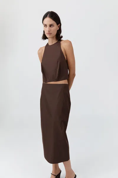 St Agni Paper Taffeta Column Skirt In Brown