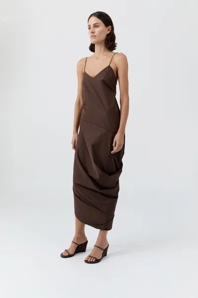 St Agni Paper Taffeta Drape Dress In Brown
