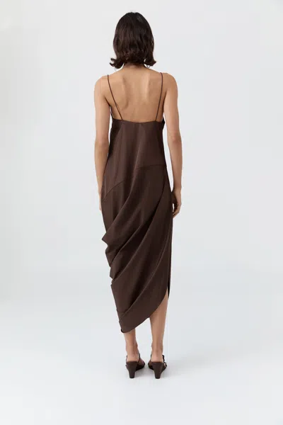 St Agni Paper Taffeta Drape Dress In Brown