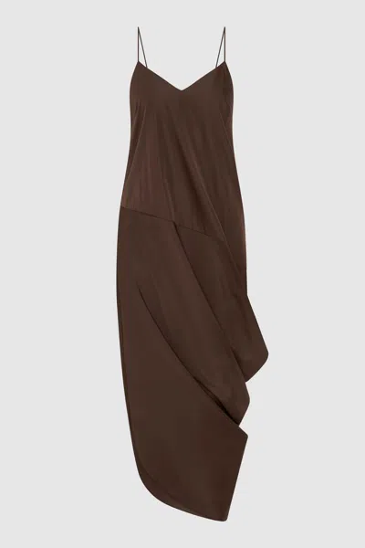 St Agni Paper Taffeta Drape Dress In Brown