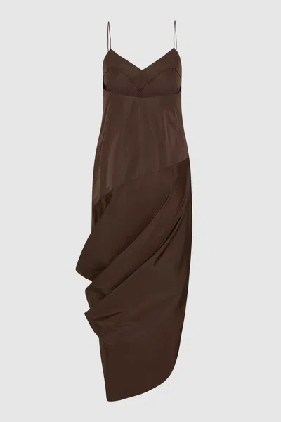 St Agni Paper Taffeta Drape Dress In Brown