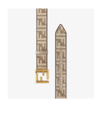 Fendi Dove Grey Ff Jacquard Fabric Belt In Neutral