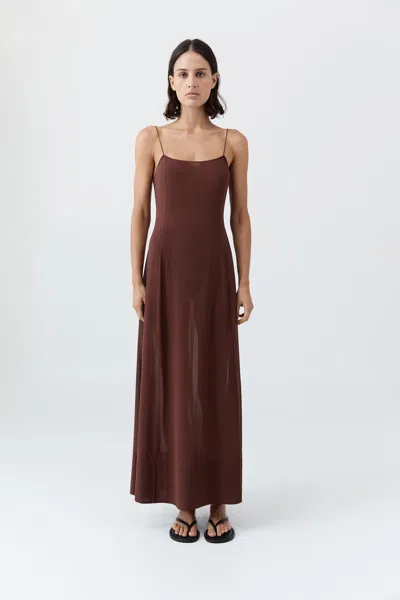 St Agni Sheer Silk Slip Dress In Brown