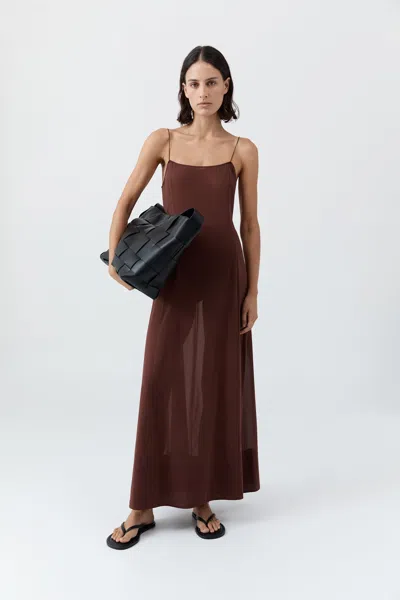 St Agni Sheer Silk Slip Dress In Brown