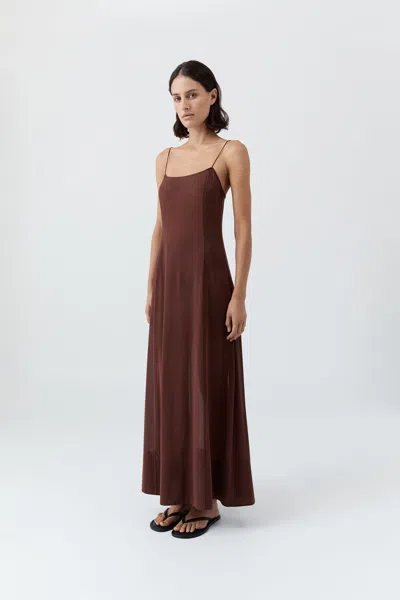 St Agni Sheer Silk Slip Dress In Brown